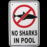 SW Treasure Gurus No Sharks in Swimming Pool Warnschild