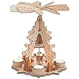 matches21 Weihnachtspyramide 1-stöckig Tannenbaum & Engel für Teelichter Holz...