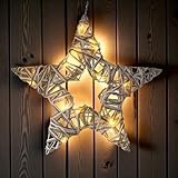 Rattan Stern zum Hängen warm weiß beleuchtet mit Timer - 35 cm -...