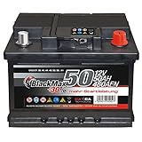Autobatterie 12V 50Ah 480A/EN BlackMax Starter 30% mehr Leistung ersetzt 36Ah...