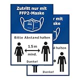 PrintAttack P034 2er Set Hinweis-Aufkleber FFP2-Maskenpflicht, Abstand halten,...