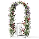 COSTWAY Rosenbogen mit Tür, Gartenbogen aus Metall stabil, Torbogen Garten,...
