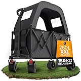 BigDean XXL Bollerwagen faltbar mit Dach 260L 150kg belastbar robuster...