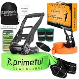 Primeful® Slackline Set 18,5m - Premium Komplettset mit Hilfsseil, Ratsche,...