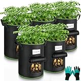 Enbagold Kartoffel Pflanzsack, 5 Stück 40L Pflanzsäcke mit Gartenhandschuhe,...