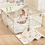 Lertantri Laufstall Baby mit Matratze, Beige 120x120 Kleines Laufgitter Baby mit...