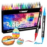 48 Farben Acrylstifte Set – Acrylmarker mit feiner Spitze und Pinsel für...