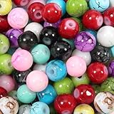 TOAOB 100 Stück 6 mm Crackle Glasperlen Runde Mehrfarbig Marmor Effekt Lose...