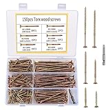 150 Stk Holzbauschrauben, Holzschrauben, Terrassenschrauben mit Torx-Antrieb, Spanplattenschrauben, Senkkopfschrauben, Flachkopf Selbstschneidende Universalschrauben für Dach, M5 (Farbe Zink)
