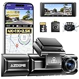 AZDOME 4K Dashcam Auto 4K+ 1080P+ 2.5K vorne hinten innen mit 64GB SD Karte,...