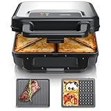 Arendo - Sandwichmaker XXL 4er - 3 in 1 Waffeleisen Kontaktgrill mit abnehmbaren...