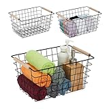 Relaxdays Drahtkorb, 3er Set, Metall, Holzgriffe, HBT: 16 x 31 x 21 cm, eckiger...