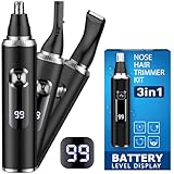 Nasenhaartrimmer Herren, 3 In 1 Nasenhaarschneider mit LED Akku Anzeige,USB-C...