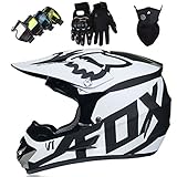 Motorradhelm - Motocross Helm Set - Dirt Bike Fullface Offroad Motorrad Helm mit...