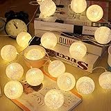 ELINKUME LED Cotton Ball Lichterkette Warmweiß 3,3M/10,8ft 20er Baumwollkugeln...