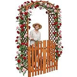 Melko Rosenbogen aus Holz Braun Rankgitter Laubengang Torbogen mit Tor Halbbogen...