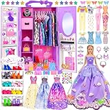 91pcs 11.5 Zoll Mädchen Puppe mit Kleidung Zubehör und Schrank, Prinzessin...