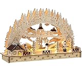 Monzana® Schwibbogen XL LED Beleuchtet Holz Timer Batterie Winterdorf...