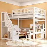 Etagenbett 140x200, Kinderbett Hochbett mit Treppe und Aufbewahrungsschrank,...