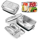 Edelstahl Brotdose 2000ML, Doppelte Metall Lunchbox mit 3 Fächern,...