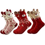 MAKFORT 3 Paar Weihnachtssocken Damen Baumwolle Winter Warm Weihnachten Socken...