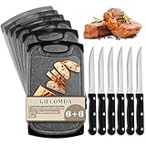 Gifcomda Frühstücksbrettchen 6er Set mit 6er Steakmessern, 25x15cm Kleines...