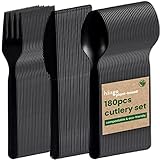 HAAGO 180-tlg. Besteckset Bioplastik Kompostierbar (60x Messer, 60x Gabeln, 60x...