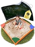 FRIEDO – Sandkasten mit Abdeckung 120x120 cm - Sandbox inkl. Bodenvlies zum...