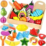 SaiXuan Kinder Holzspielzeug Küche – Schneideset mit Obst und Gemüse zum...