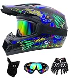 DriveNova Motocross Fullface MTB Helm, Downhill Motorradhelm Kinder, Helm Set...