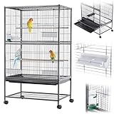 KADAX Vogelvoliere 79 x 52 x 133 cm, Vogelkäfig auf Rollen mit Sitzstangen,...