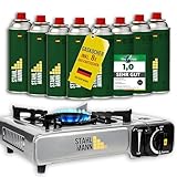 STAHLMANN® Gaskocher inkl. 8 Kartuschen - Campingkocher mit Piezozündung -...