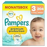 Pampers Premium Protection Größe 3, 204 Windeln, 6kg-10kg, Doppelter Schutz...