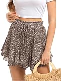 Damen Blumen Kurz Sommerrock Freizeit Boho Elastische Kardelzug Strandrock...