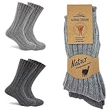 MOUNTREX Alpaka Socken, Wollsocken für Damen, Herren - Stricksocken - 2 Paar, Grau/Dunkelgrau (Dick - wie gestrickt), 39-42