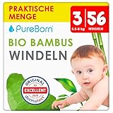PureBorn 56 Windeln Größe 3 (5-8 kg), Ultra-Saugfähig, Hypoallergen, Weich &...