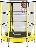 PILIN Kinder Trampolin mit Basketballkorb, 145cm Indoor-Outdoor-Sprungbett mit...