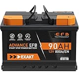 EXAKT EFB Batterie 90Ah 12V 800A/EN Start Stop Batterie ersetzt 70Ah 75Ah 80Ah...