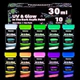 Fantastory Leuchtfarben Nachtleuchtend Farben 10x30ml, Acrylfarbe Glow in the...