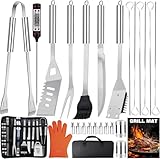 28-teilige Edelstahl Grillzubehör Set, Umfassendes Grillbesteck für das...