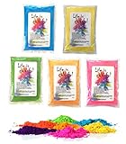 h2i Holi Pulver | 5 Farben x 70 g | 350 g buntes Farbpulver | Holi Color Powder...