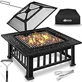 tillvex Feuerschale mit Funkenschutz & Grillrost | Feuerstelle Outdoor für den...