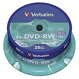 Verbatim DVD-RW 4x Matt Silver 4.7GB, 25er Pack Spindel, DVD Rohlinge...