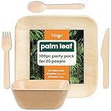 HAAGO 100-tlgs Palmblatt Geschirr & Holzbesteck Set (20x Teller (22x22cm), 20...