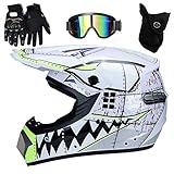 UIGJIOG Motocross Helm mit Brillen Maske Handschuhe, Herren Damen Motorrad-Helm...