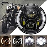 JMTBNO 7 Zoll Motorrad LED Scheinwerfer Runden DRL Weiß Blinker Bernstein...