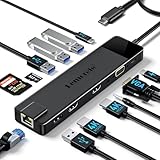 Lemorele Docking Station USB C Hub 3 Display-13 in 1, Dual 4K HDMI, VGA, 1000M...