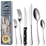BEWOS 36-teiliges Besteck set mit Steakmesser Service für 6,...