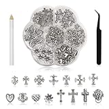 Ruzister® 75 Stück 3D-Nagel-Charms, Kreuz, verchromtes Metall, silberner...