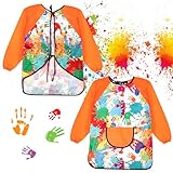TNEDFOD Malschürze Kinder mit Big Taschen, kritzeln Malerkittel kind für...
